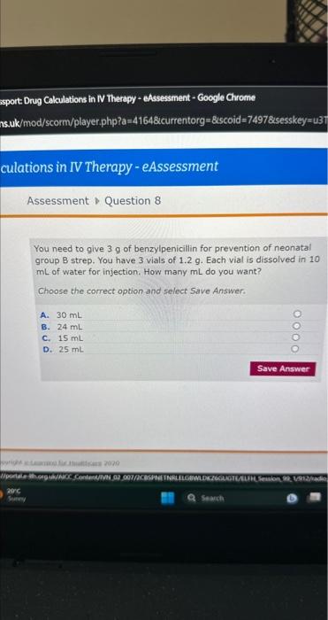 Solved Drug Calculations In Iv Therapy Eassessment Chegg