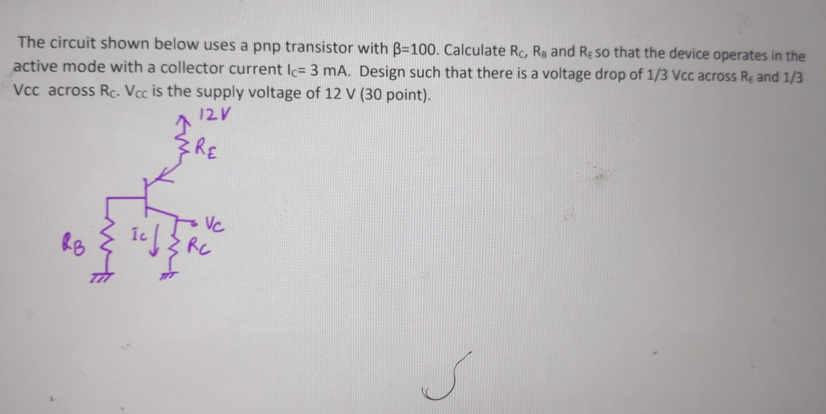 Solved The Circuit Shown Below Uses A Pnp Transistor With Chegg