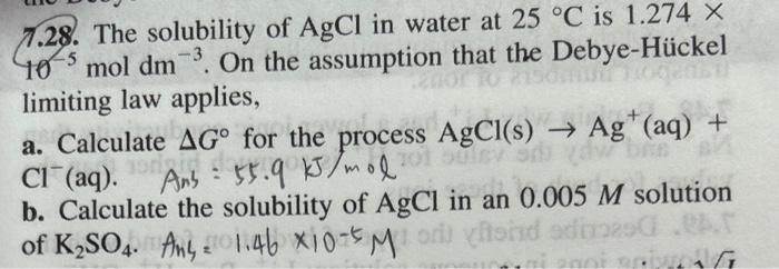 Solved The Solubility Of Agcl In Water At C Is Chegg