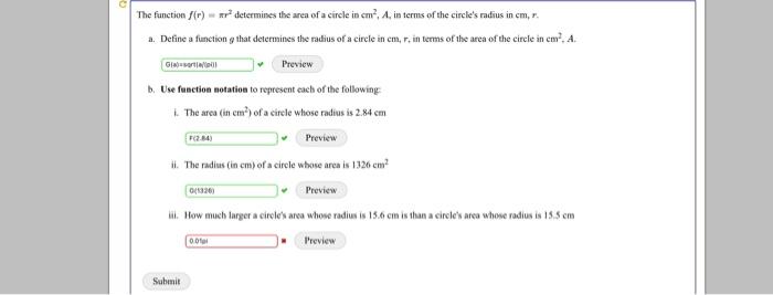 Solved The function f r πr2 determines the area of a circle Chegg