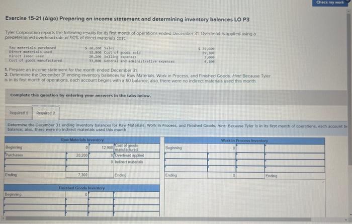 Solved Exercise Algo Preparing On Income Statement Chegg