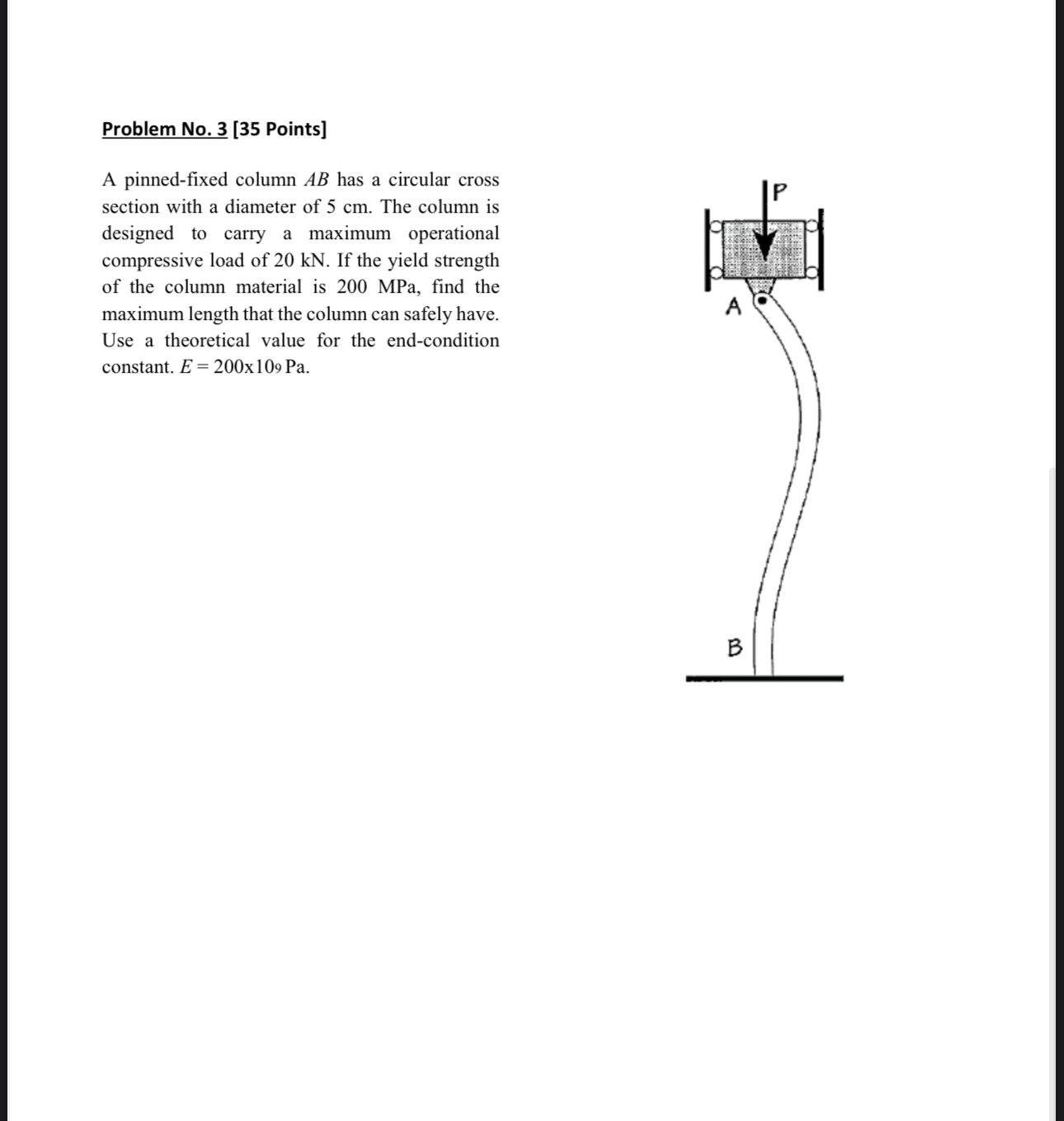 Problem No 3 35 Points A Pinned Fixed Column A Chegg