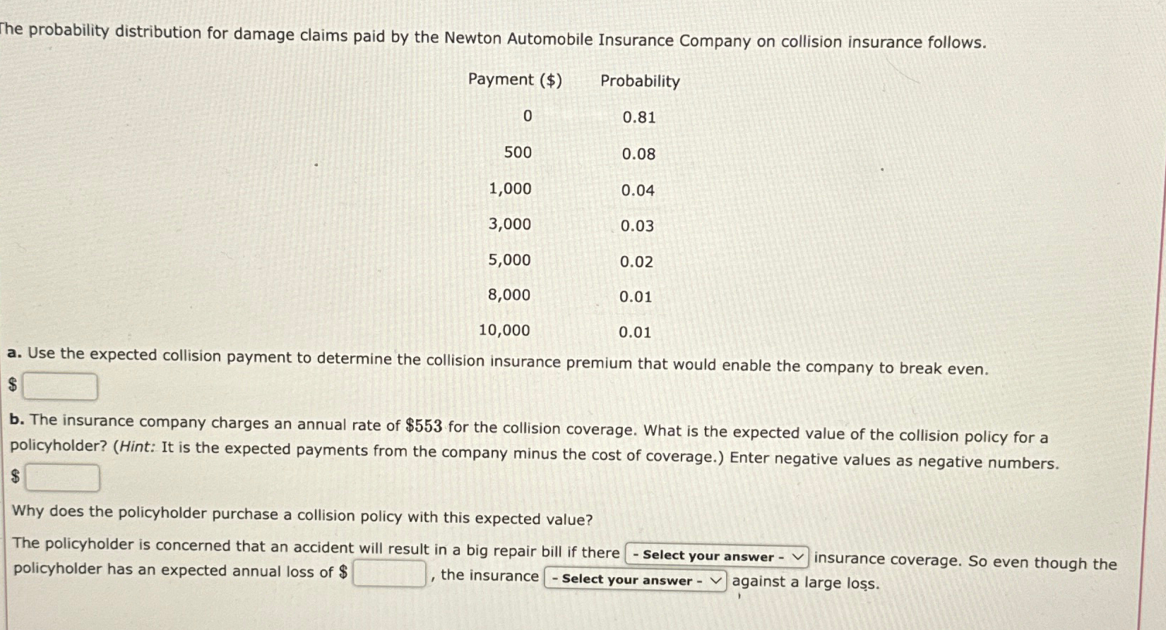 Solved The Probability Distribution For Damage Claims Paid Chegg