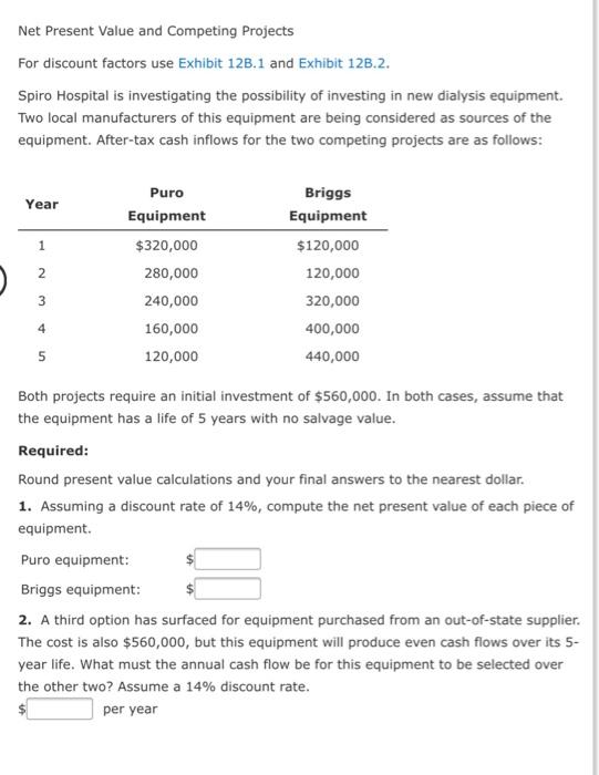 Solved Net Present Value And Competing Projects For Discount Chegg