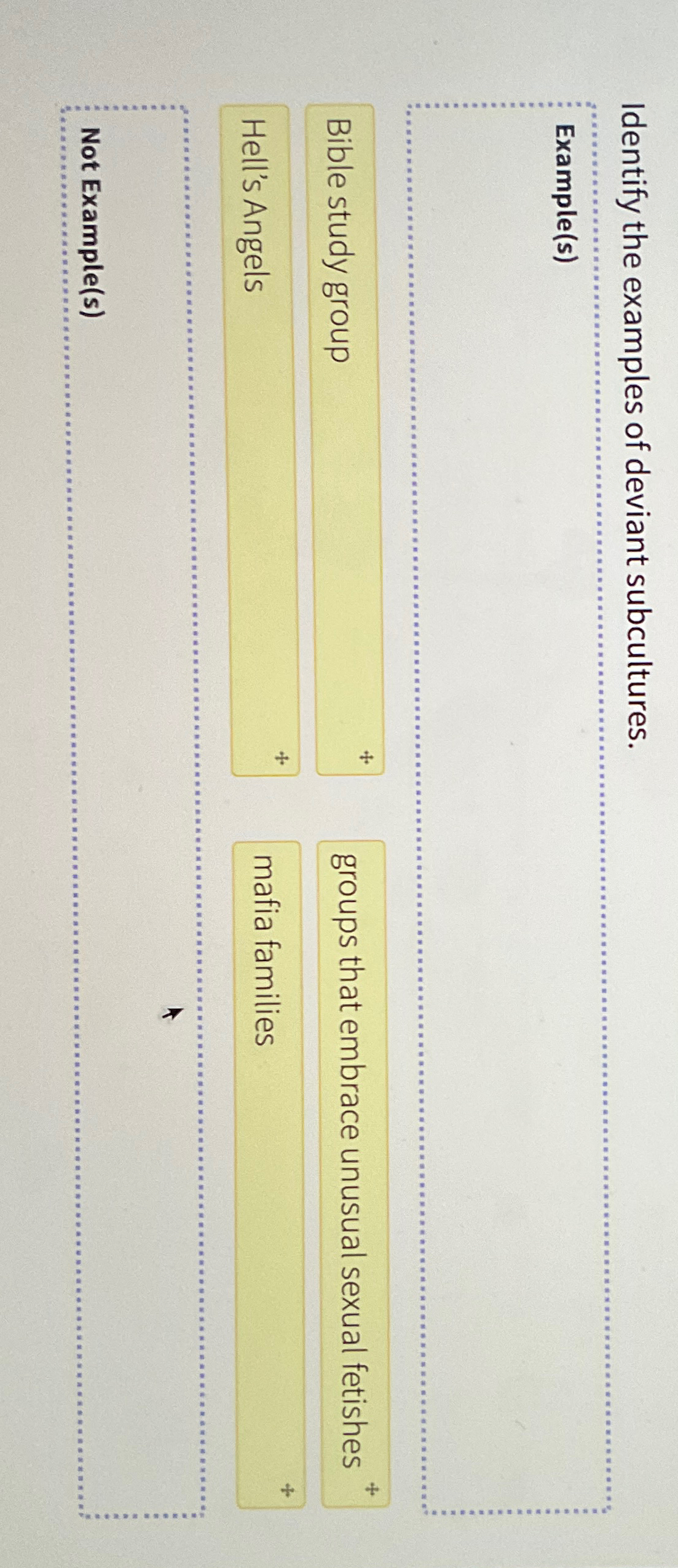 Solved Identify The Examples Of Deviant Subcultures Groups Chegg