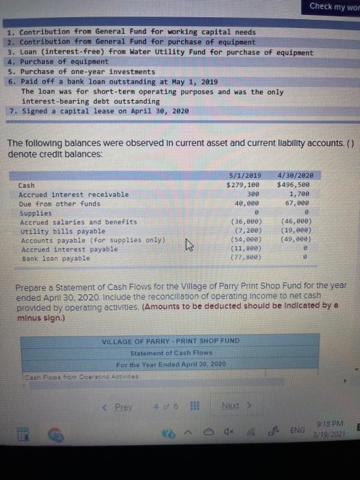 Solved The Village Of Parry Reported The Following For Its Chegg