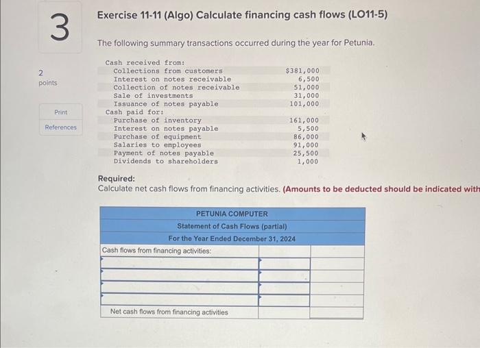 Solved Exercise Algo Calculate Financing Cash Flows Chegg