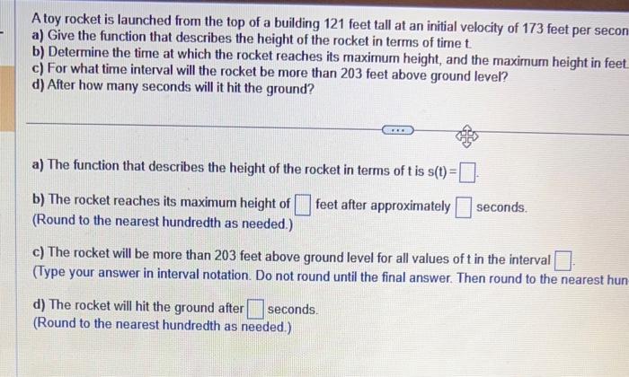 Solved A Toy Rocket Is Launched From The Top Of A Building Chegg