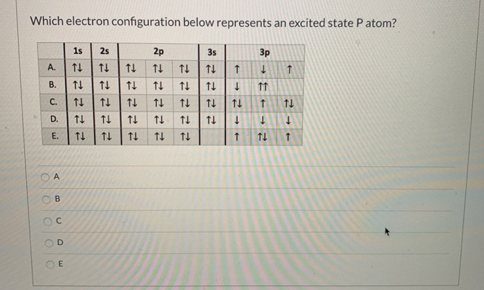 Solved Which Electron Configuration Below Represents An Chegg