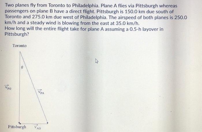 Solved Two Planes Fly From Toronto To Philadelphia Plane A Chegg