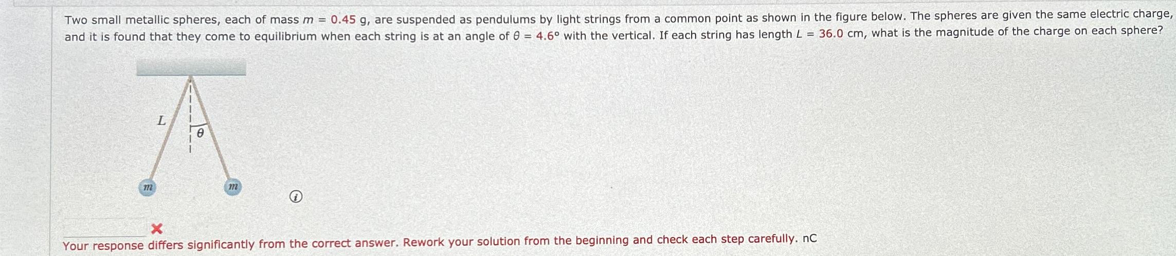 Solved Two Small Metallic Spheres Each With A Mass NC Chegg