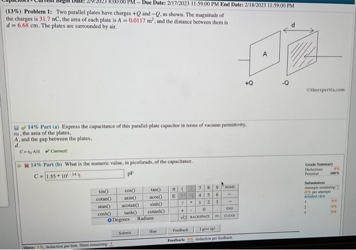 Solved Problem Two Parallel Plates Have Charges Q Chegg