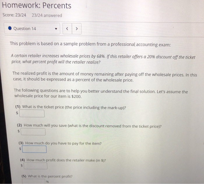 Solved Homework Percents Score Answered Chegg