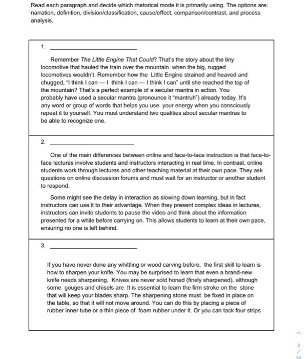 Solved Read Each Paragraph And Decide Which Rhetorical Mode Chegg