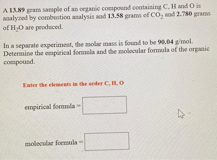 Solved A Gram Sample Of An Organic Compound Containing Chegg