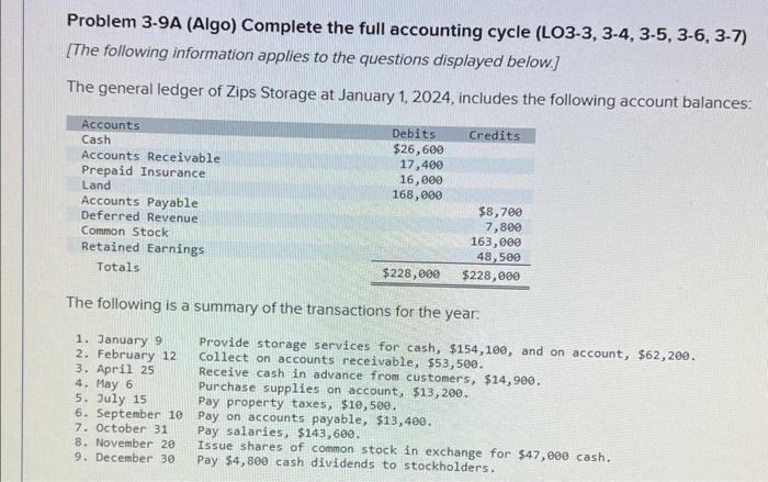 Solved Problem 3 9A Algo Complete The Full Accounting Chegg