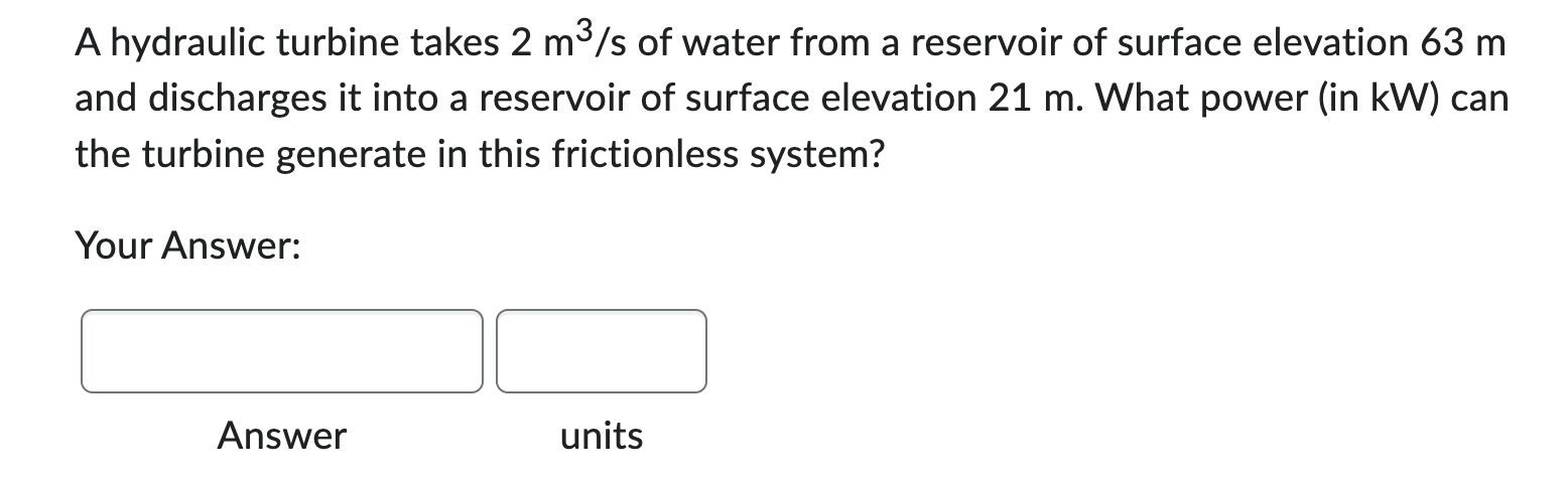 Solved A Hydraulic Turbine Takes M S Of Water From A Chegg