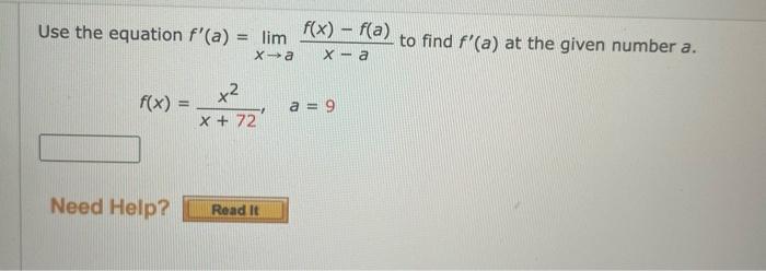 Solved Use The Equation F A Limxaxaf X F A To Find Chegg