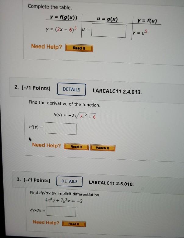 Solved Complete The Table Y F G X U G X Y F U Y Chegg