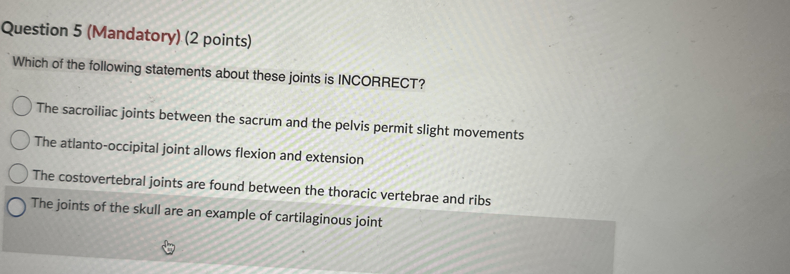 Solved Question Mandatory Points Which Of The Chegg