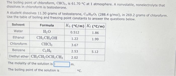 Solved The Boiling Point Of Chloroform CHCl3 Is 61 70C At Chegg