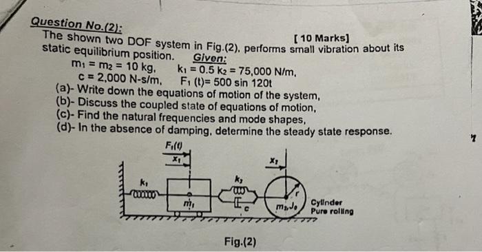 Solved Question No 2 IS 10 Marks The Shown Two DOF Chegg