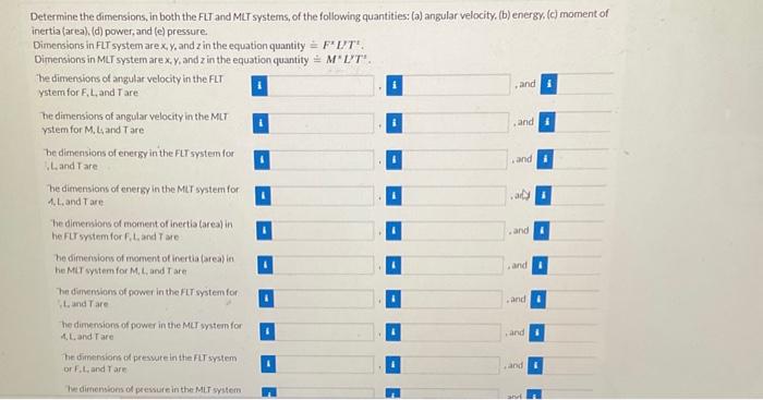 Solved Determine The Dimensions In Both The Flt And Mlt Chegg