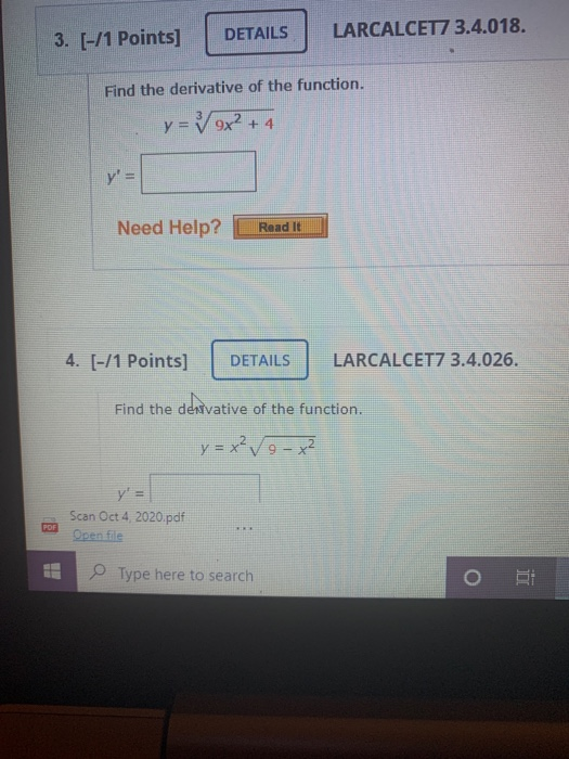 Solved 3 1 Points DETAILS LARCALCET7 3 4 018 Find The Chegg