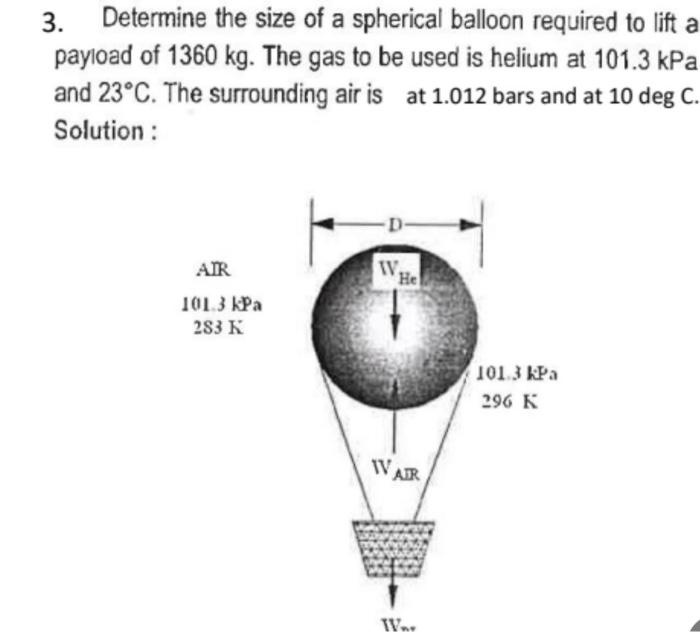 Solved Determine The Size Of A Spherical Balloon Required Chegg