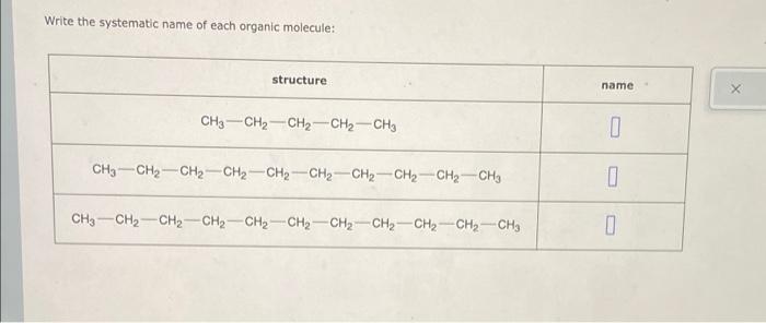 Solved Write The Systematic Name Of Each Organic Molecule Chegg