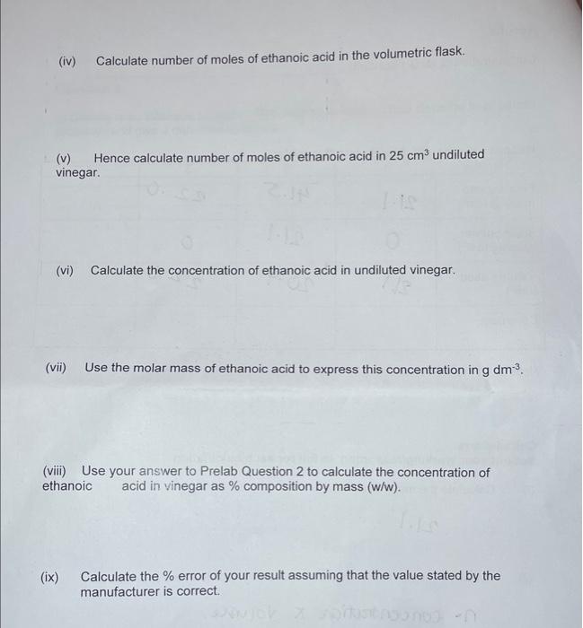 Solved Determination Of The Percentage Of Ethanoic Acid In Chegg