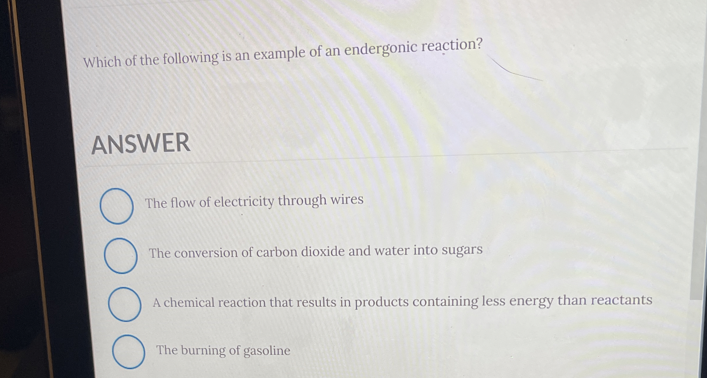 Solved Which Of The Following Is An Example Of An Endergonic Chegg