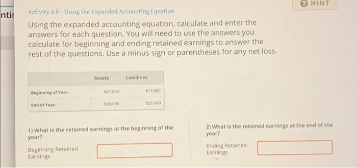 Solved Activity Using The Expanded Accounting Equation Off