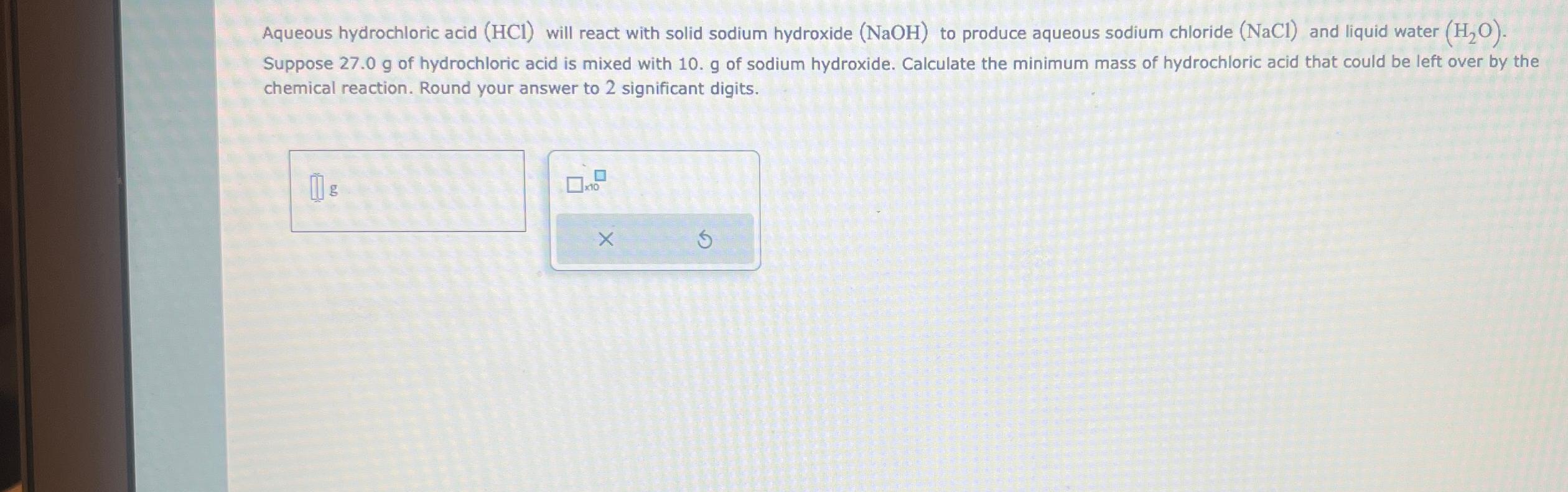 Solved Aqueous Hydrochloric Acid Hcl Will React With Chegg