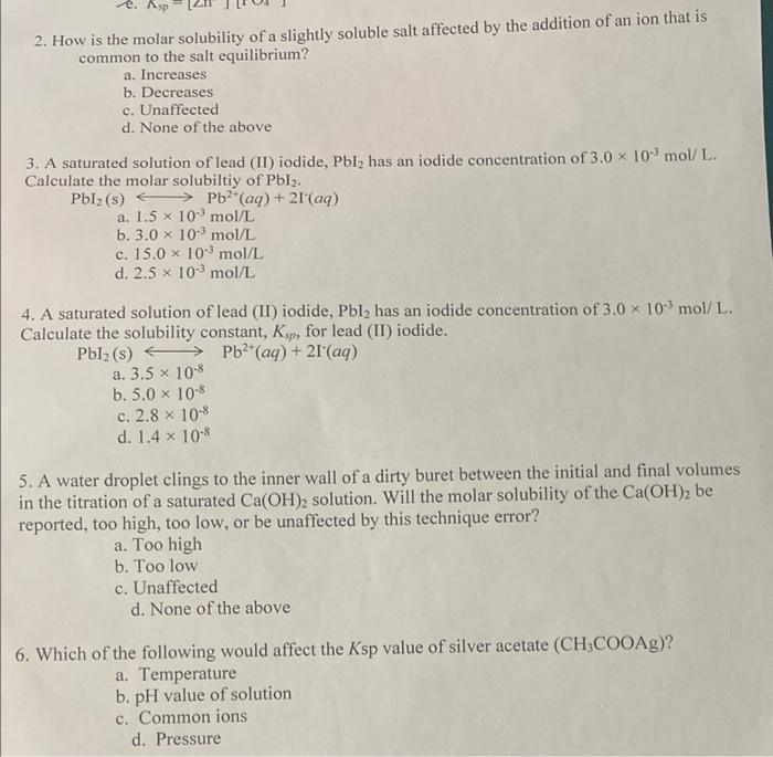 Solved How Is The Molar Solubility Of A Slightly Soluble Chegg