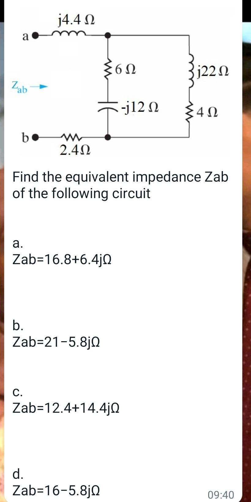 Solved Find The Equivalent Impedance Zab Of The Following Chegg