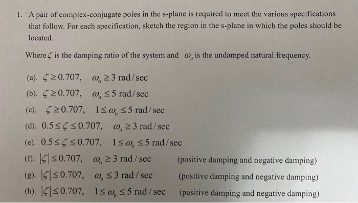 Solved 1 A Pair Of Complex Conjugate Poles In The S Plane Chegg