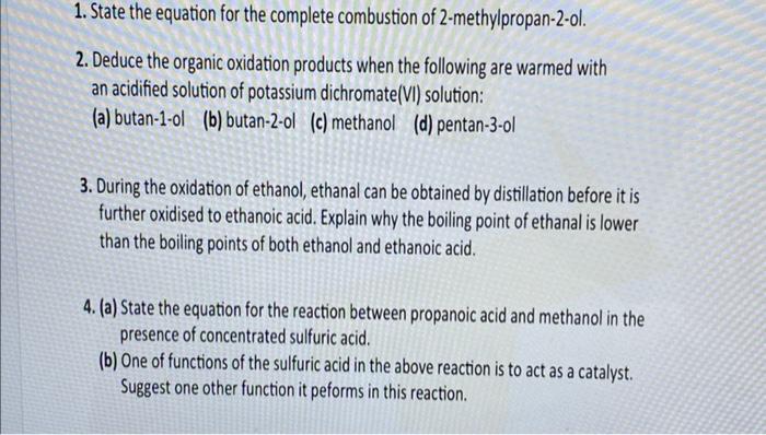 Solved State The Equation For The Complete Combustion Of Chegg