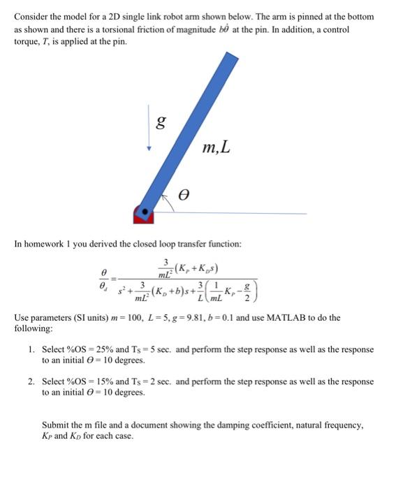 Solved Consider The Model For A D Single Link Robot Arm Chegg