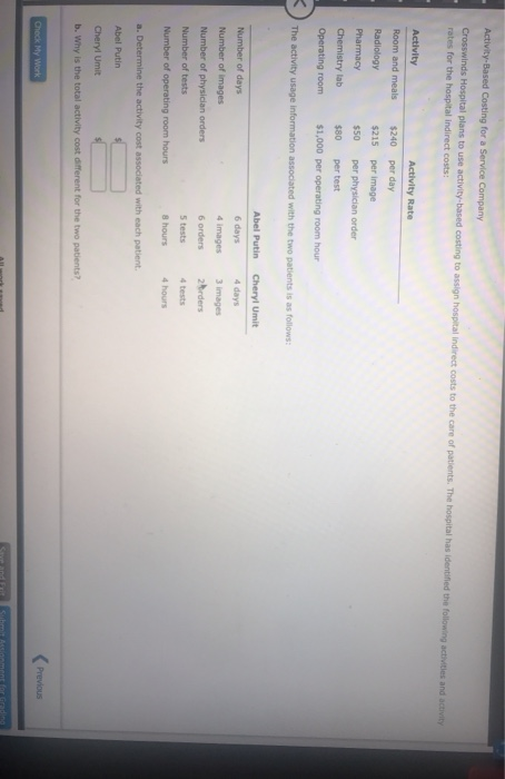 Solved Activity Based Costing For A Service Company Chegg