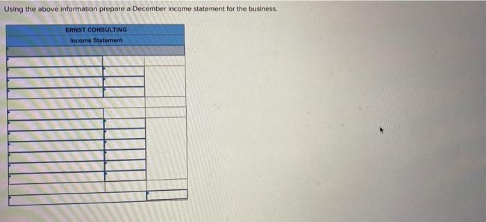 Solved Using The Above Information Prepare A December Income Chegg