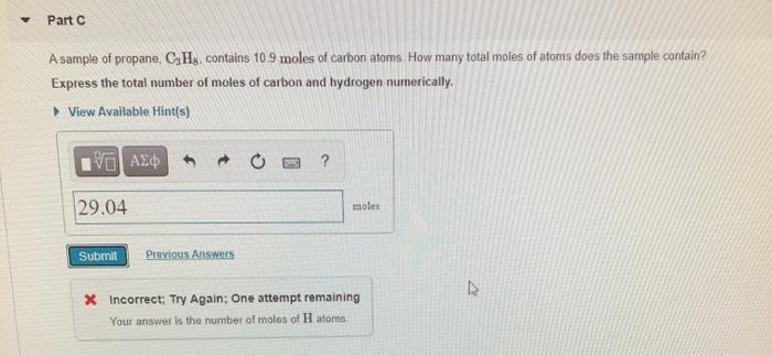 Solved Part A Sample Of Propane Cyhs Contains Moles Chegg