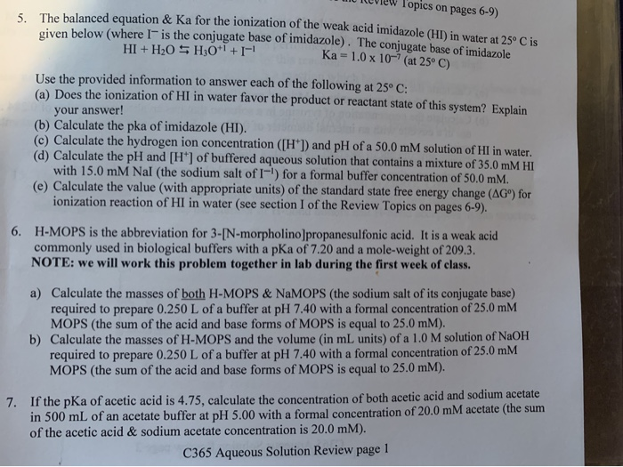 Solved L Opics On Pages 6 9 5 The Balanced Equation Ka Chegg