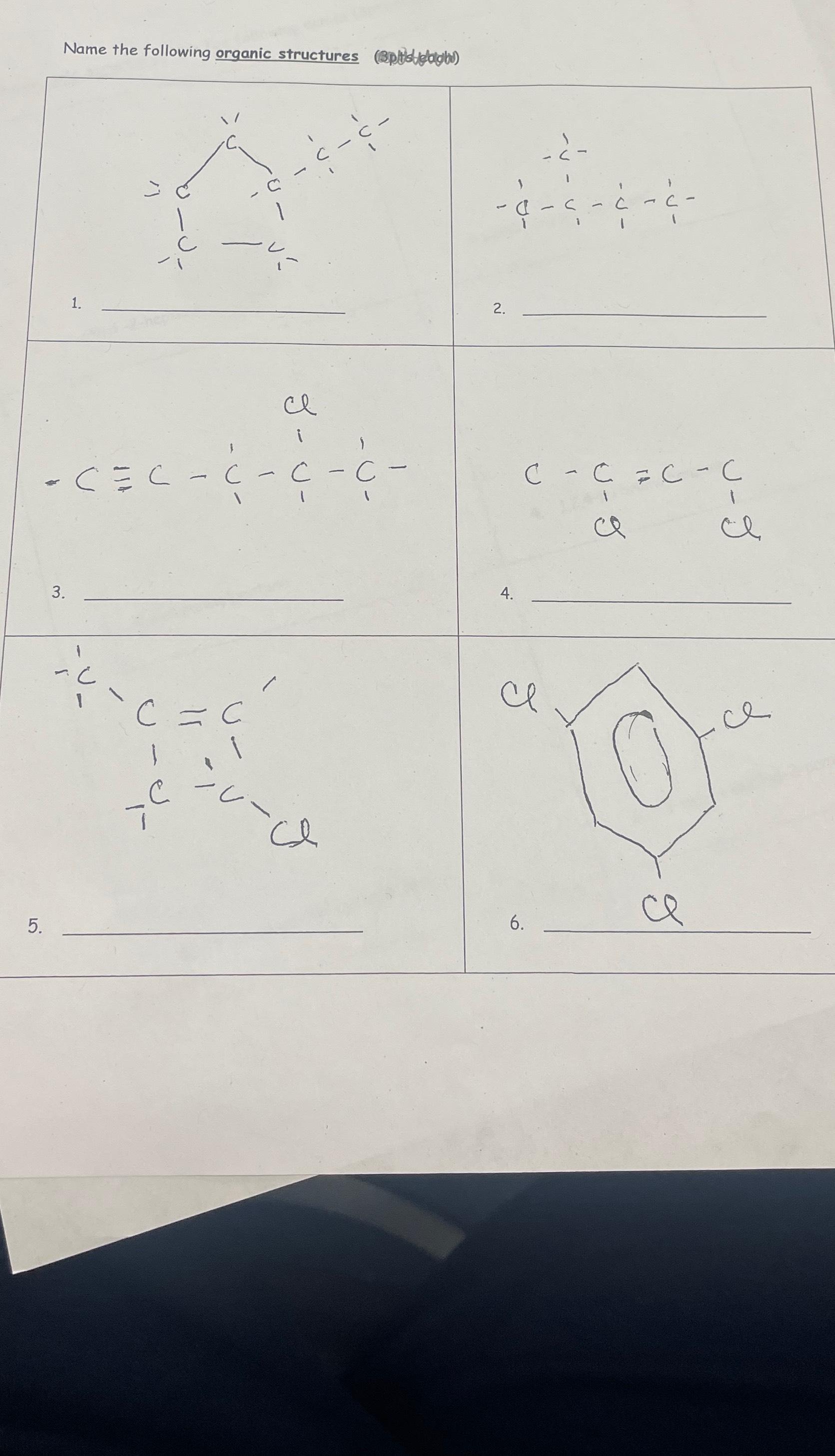 Solved Name The Following Organic Structures Chegg