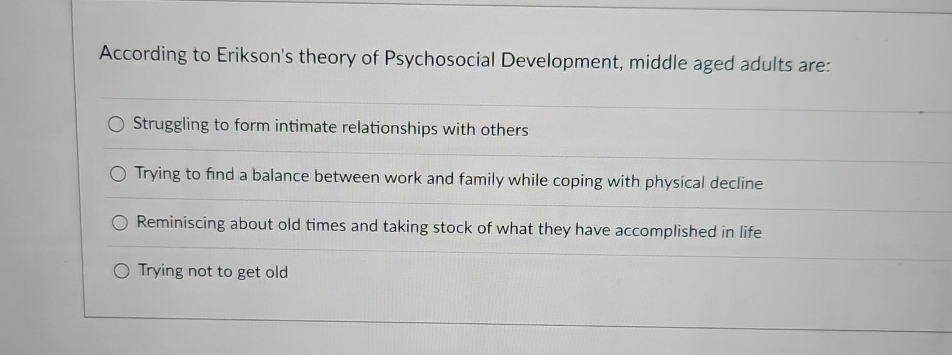 Solved According To Erikson S Theory Of Psychosocial Chegg