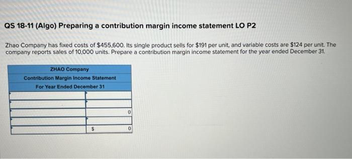 Solved Qs Algo Preparing A Contribution Margin Chegg