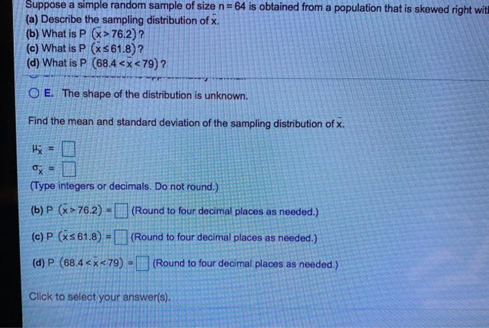 Solved Suppose A Simple Random Sample Of Size N Is Chegg