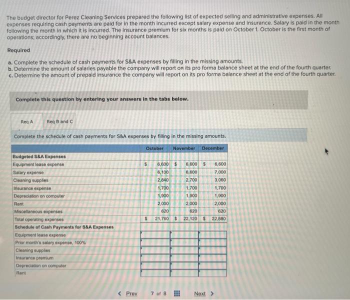Solved The Budget Director For Perez Cleaning Services Chegg