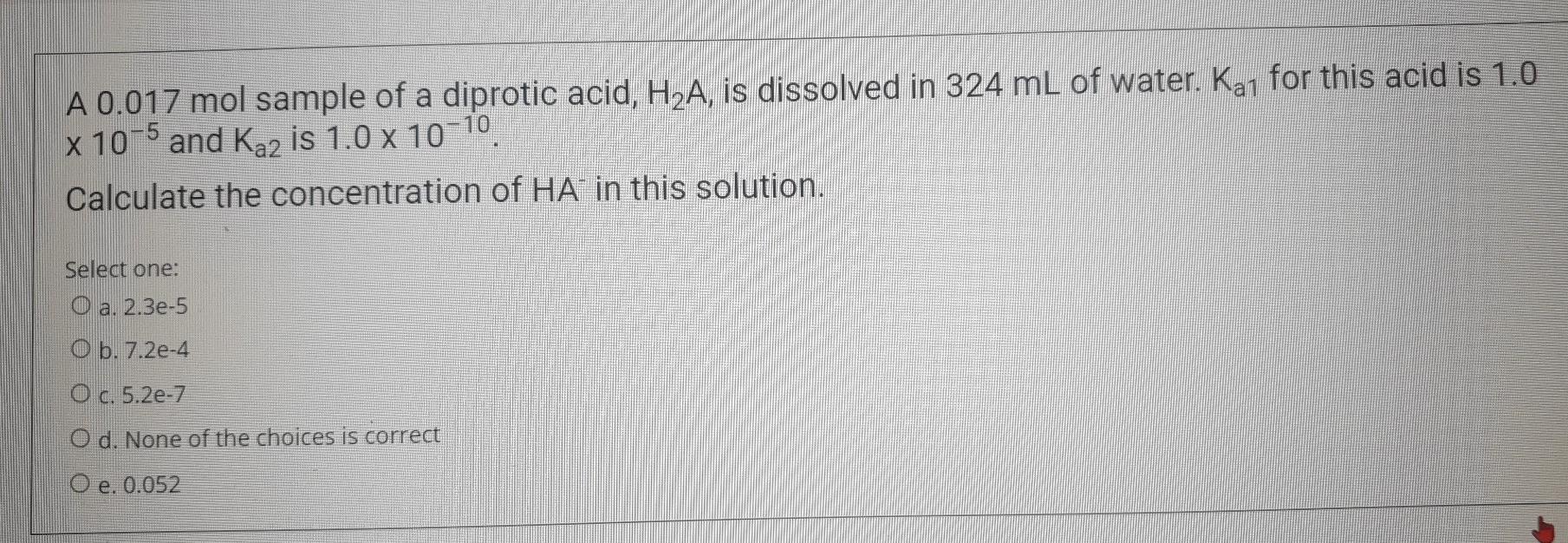 Solved A 0 017 Mol Sample Of A Diprotic Acid H A Is Chegg