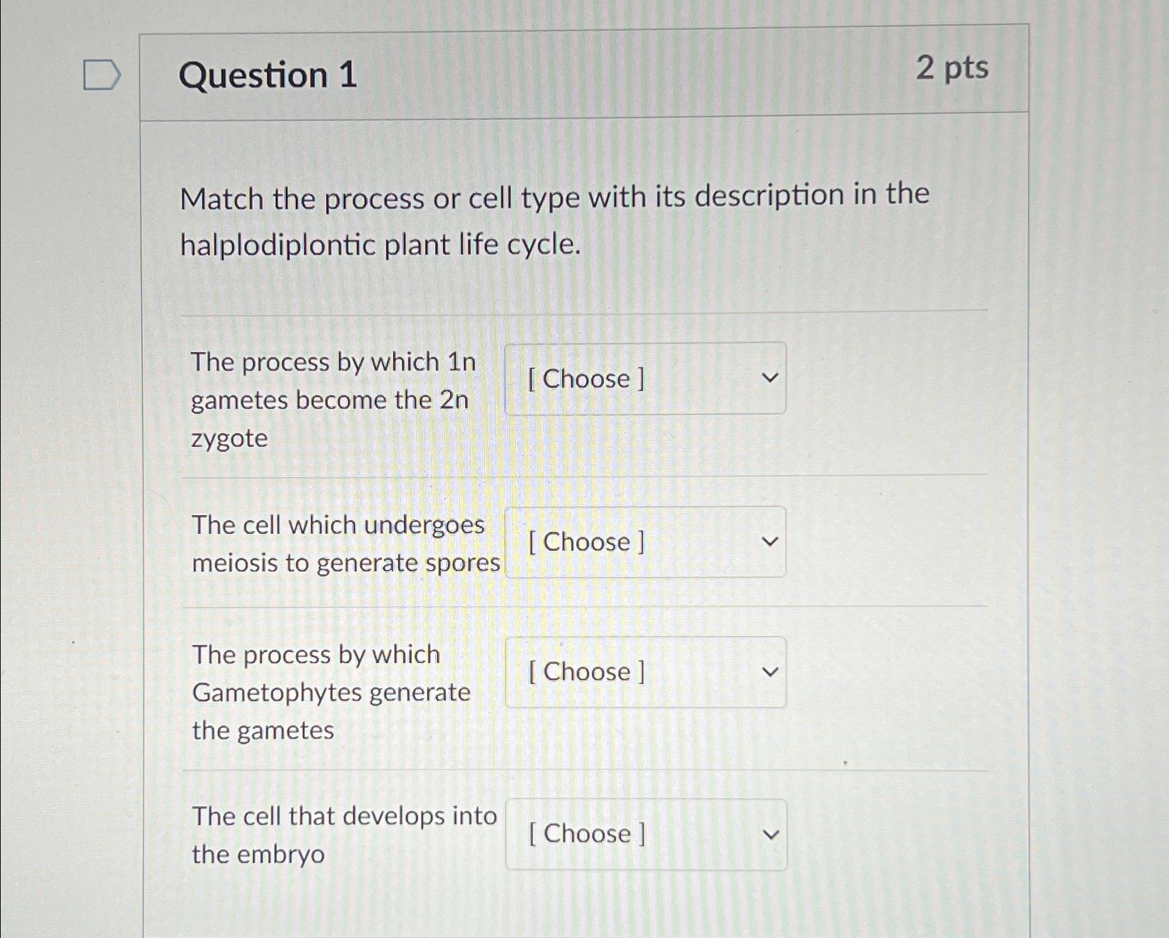 Solved Question 12 PtsMatch The Process Or Cell Type With Chegg